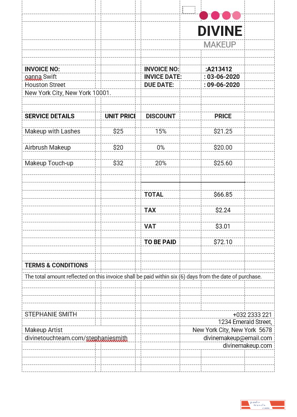 Makeup Artist Invoice Template PSD template